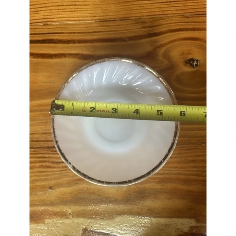 6-PC Vintage Federal Glass Milk Glass Cups & Fire King Plates Wheat Golden Glory